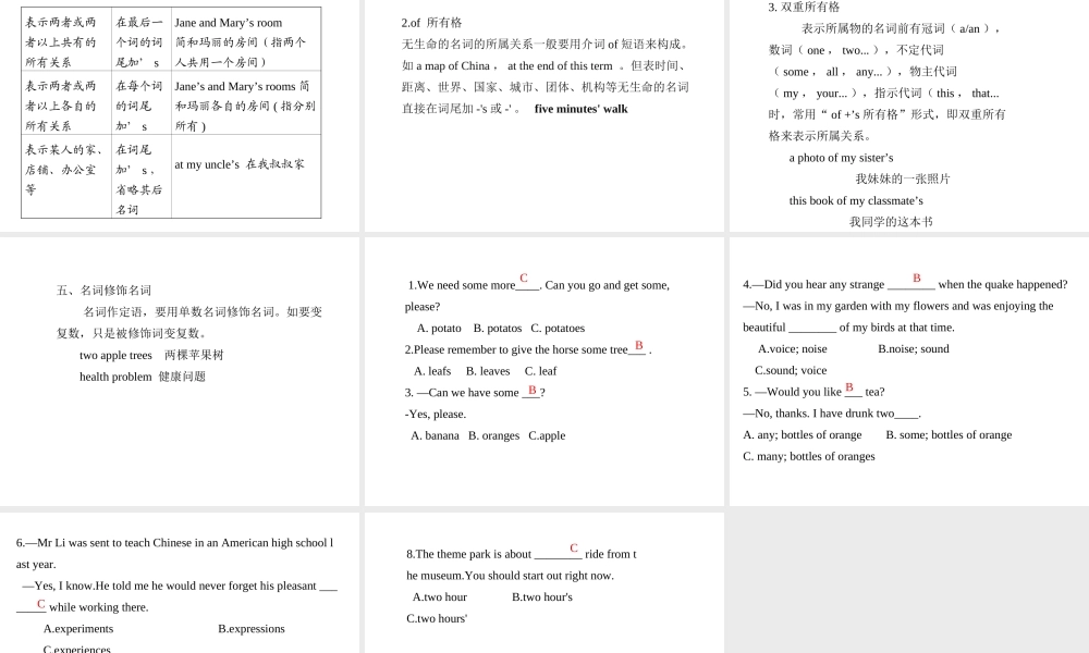PK中考湖南省中考英语总复习 语法专题一 名词课件-人教版初中九年级全册英语课件