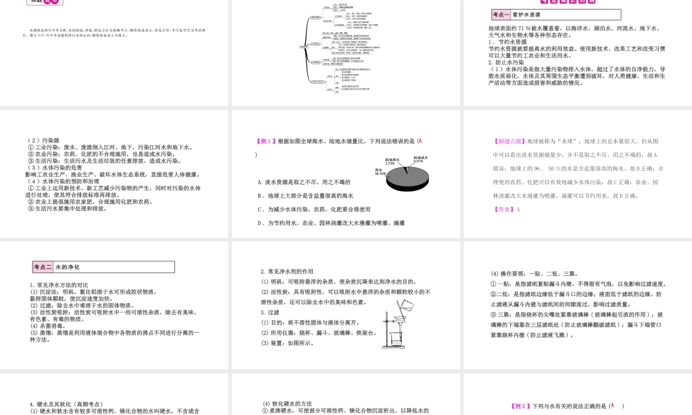 PK中考（湖南专用）中考化学总复习 第4单元 自然界的水 第1课时 水的组成与净化课件-人教版初中九年级全册化学课件