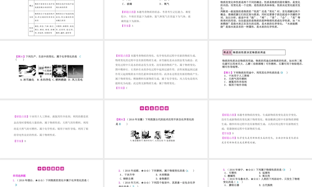 PK中考（安徽专用）中考化学总复习 第1单元 走进化学 第1课时 绪言、物质的变化和性质课件-人教版初中九年级全册化学课件