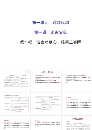 【世纪金榜】八年级政治上册 1.1.1 谁言寸草心，报得三春晖课件 教科版