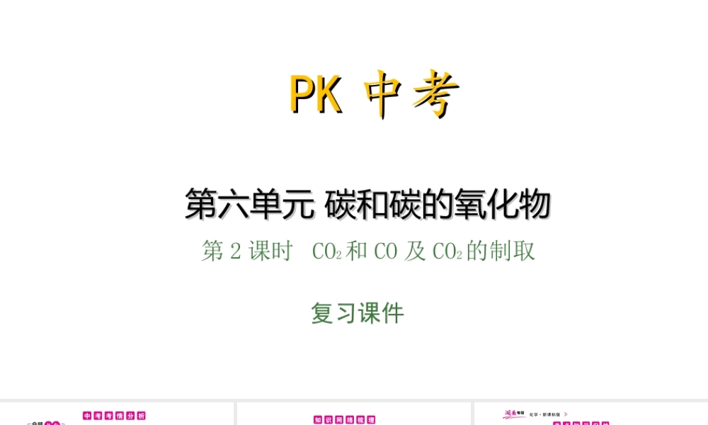PK中考（湖南专用）中考化学总复习 第6单元 碳和碳的氧化物 第2课时 CO2和CO及CO2的制取课件-人教版初中九年级全册化学课件