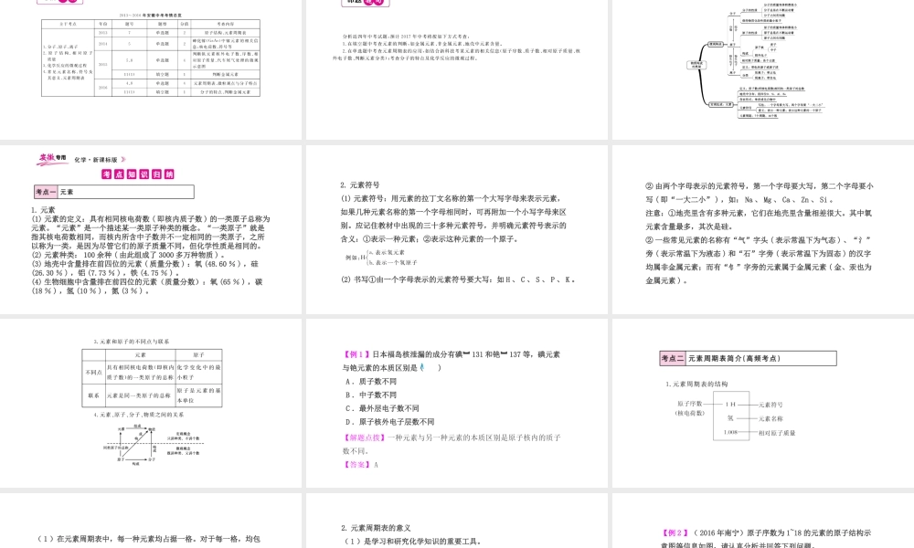 PK中考（安徽专用）中考化学总复习 第3单元 物质构成的奥秘 第2课时 元素课件-人教版初中九年级全册化学课件