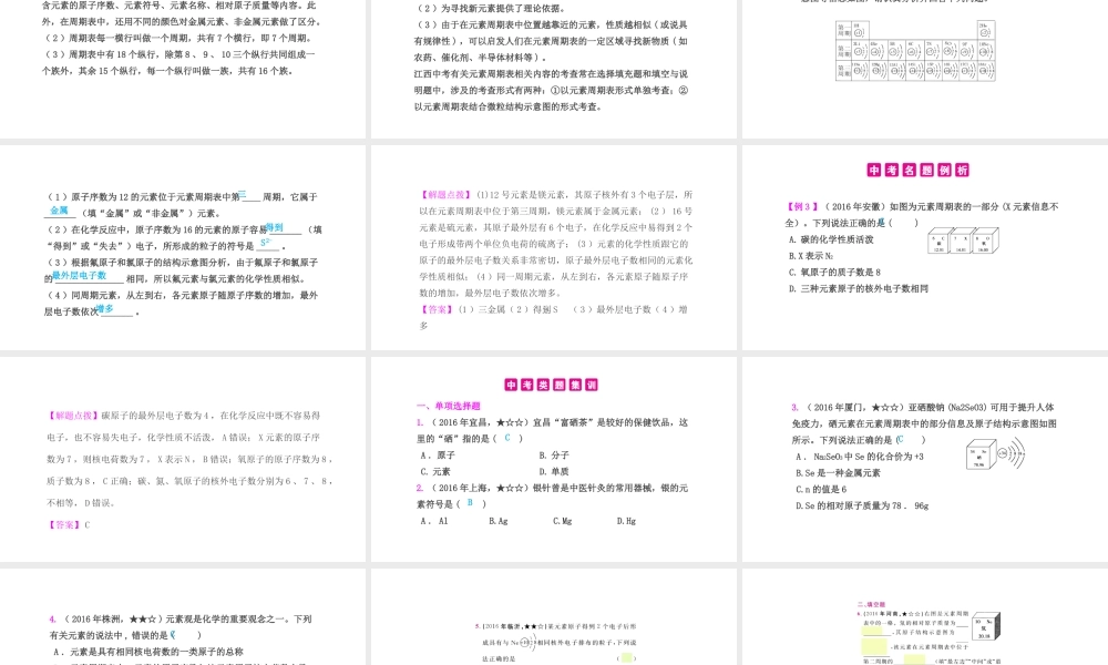 PK中考（安徽专用）中考化学总复习 第3单元 物质构成的奥秘 第2课时 元素课件-人教版初中九年级全册化学课件