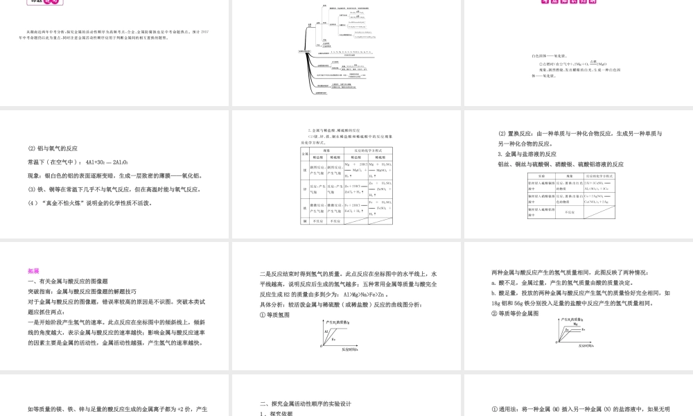 PK中考（湖南专用）中考化学总复习 第8单元 金属和金属材料 第2课时 金属的化学性质课件-人教版初中九年级全册化学课件