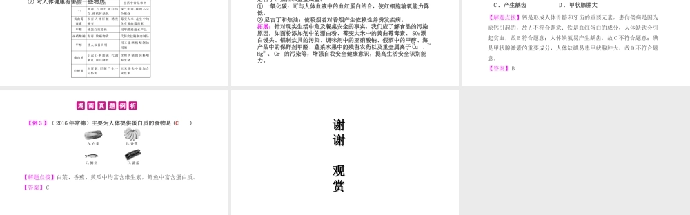 PK中考（湖南专用）中考化学总复习 第12单元 化学与生活 第1课时 人类重要的营养物质课件-人教版初中九年级全册化学课件