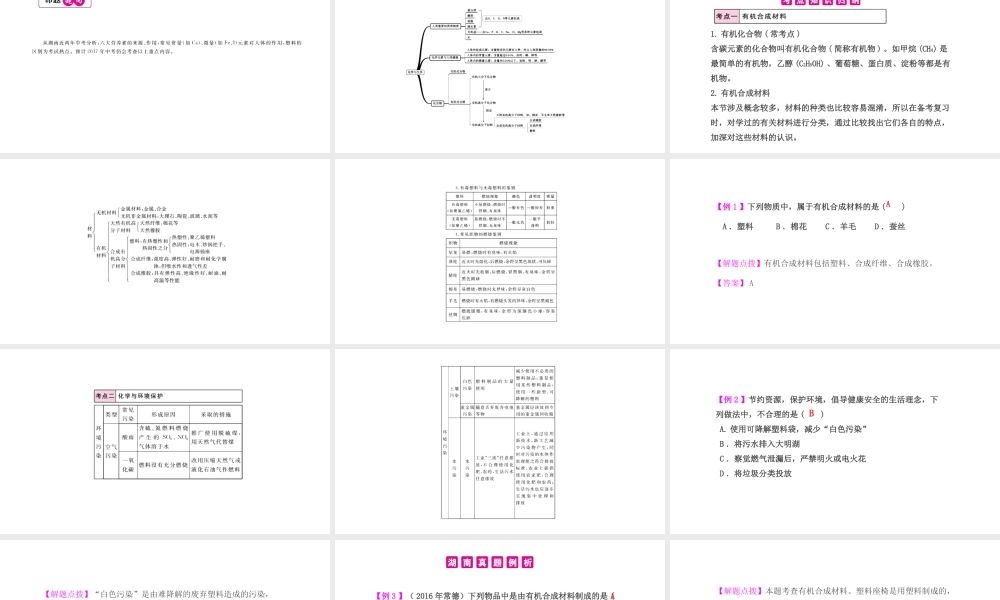 PK中考（湖南专用）中考化学总复习 第12单元 化学与生活 第2课时 有机合成材料课件-人教版初中九年级全册化学课件