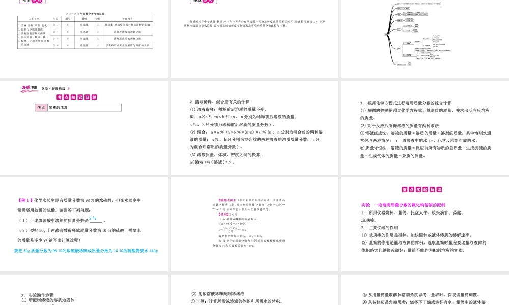 PK中考（安徽专用）中考化学总复习 第9单元 溶液 第2课时 溶液的浓度课件-人教版初中九年级全册化学课件