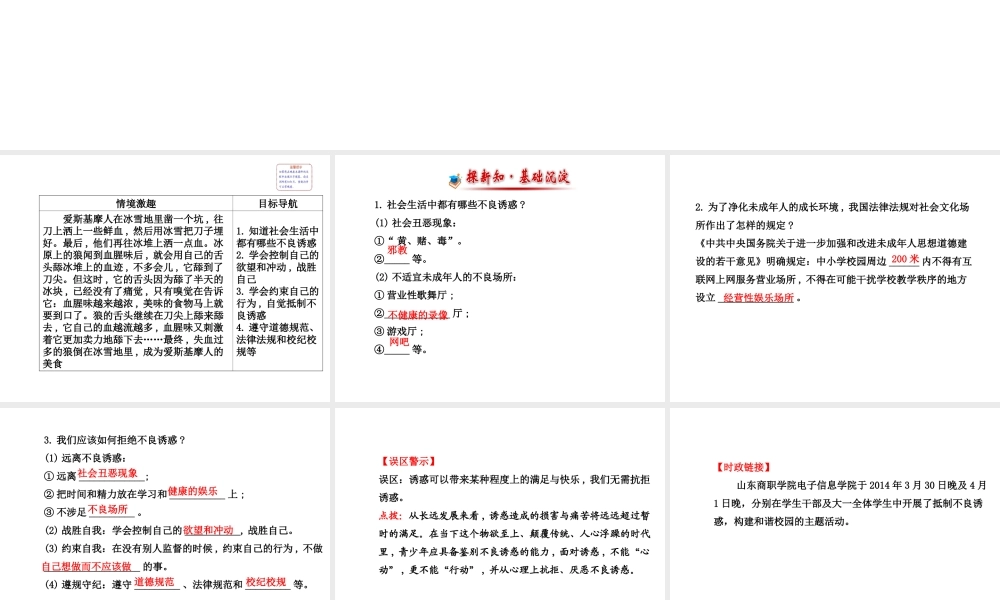 【世纪金榜】八年级政治上册 4.8.2 拒绝不良诱惑课件 教科版