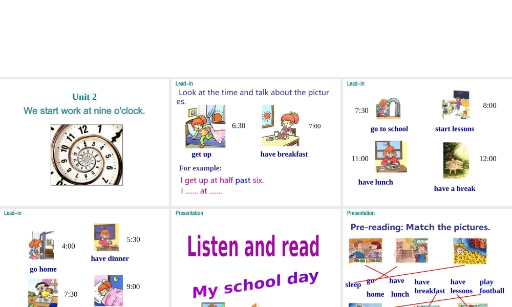 2019秋七年级英语上册 Module 5 My school day Unit 2.We start work at nine o’clock课件