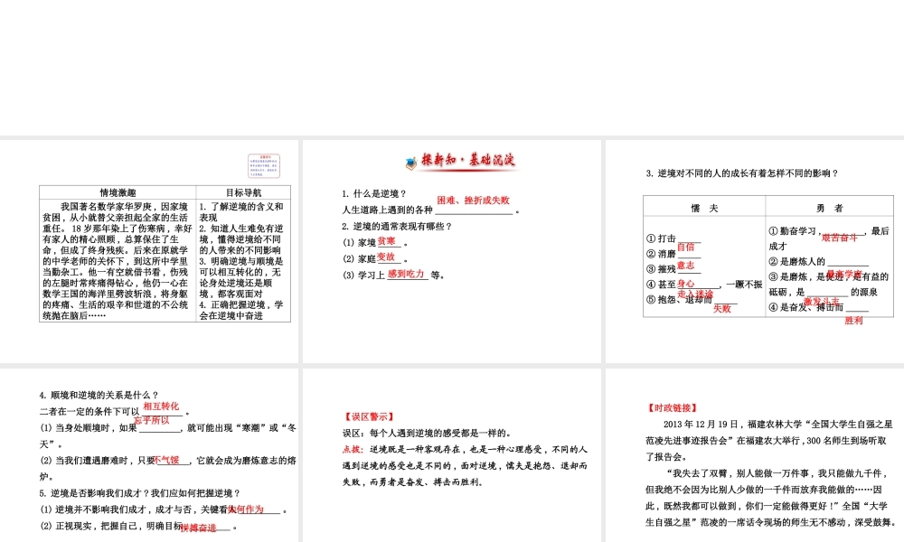 【世纪金榜】八年级政治上册 5.10.2 功亦逆境，过亦逆境课件 教科版