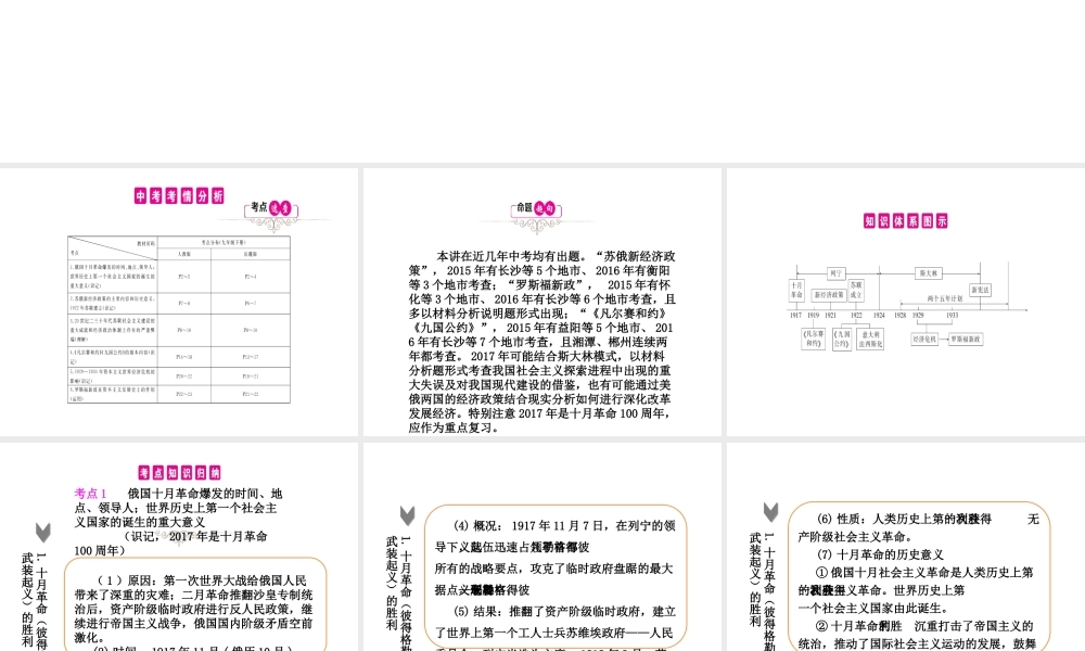 PK中考（湖南专用）中考历史总复习 第十八单元 苏联社会主义道路的探索和凡尔赛—华盛顿体系下的西方世界课件-人教版初中九年级全册历史课件