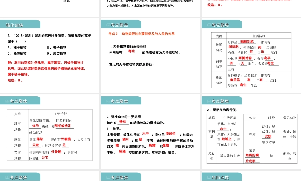 PK中考（江西专用）中考生物 八（三）动、植物的类群（一）习题课件-人教级全册生物课件