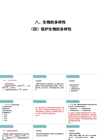 PK中考（江西专用）中考生物 八（四）保护生物的多样性习题课件-人教版初中九年级全册生物课件