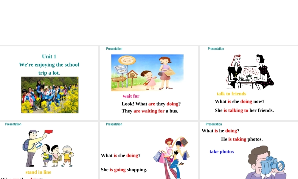 2019秋七年级英语上册 Module 9 People and places Unit 1 We’re enjoying the school trip a lot课件