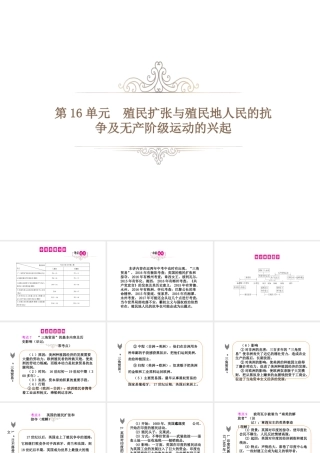 PK中考（湖南专用）中考历史总复习 第十六单元 殖民扩张与殖民地人民的抗争及无产阶级运动的兴起课件-人教版初中九年级全册历史课件