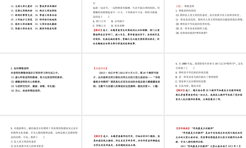【世纪金榜】八年级政治上册 第一单元 跨越代沟复习课件 教科版