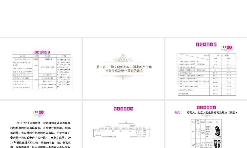 PK中考（湖南专用）中考历史总复习 第一单元 中华文明的起源、国家的产生和社会变革及统一国家的建立课件-人教版初中九年级全册历史课件