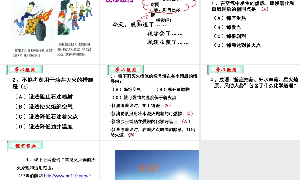 【倍速课时学练】2014九年级化学上册《6.1 燃烧与灭火》课件1 （新版）鲁教版