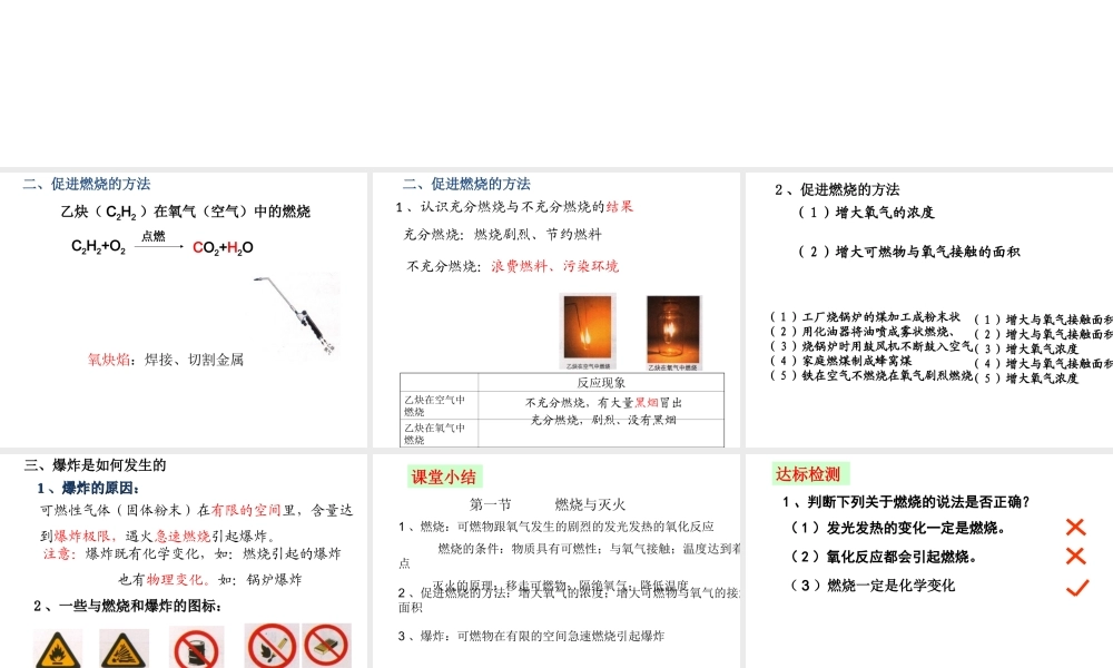【倍速课时学练】2014九年级化学上册《6.1 燃烧与灭火》课件2 （新版）鲁教版