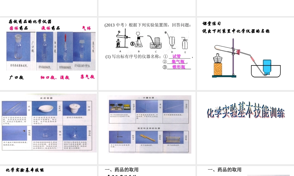 【倍速课时学练】2014九年级化学上册《实验室去 化学实验基本技能训练（一）》课件 （新版）鲁教版