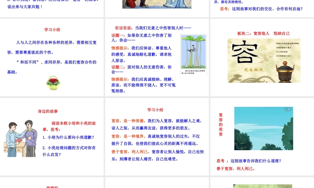 【世纪金榜】八年级政治上册 情境互动课型 4.9.1 海纳百川 有容乃大课件 新人教版