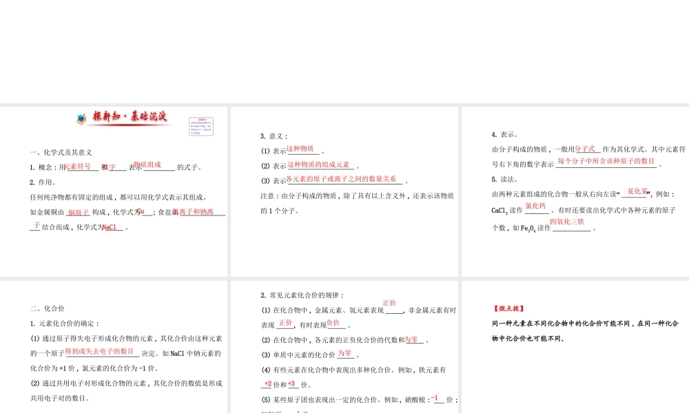 【世纪金源】2014年九年级化学上册 4.2.1 化学式与化合价课件 （新版）鲁教版