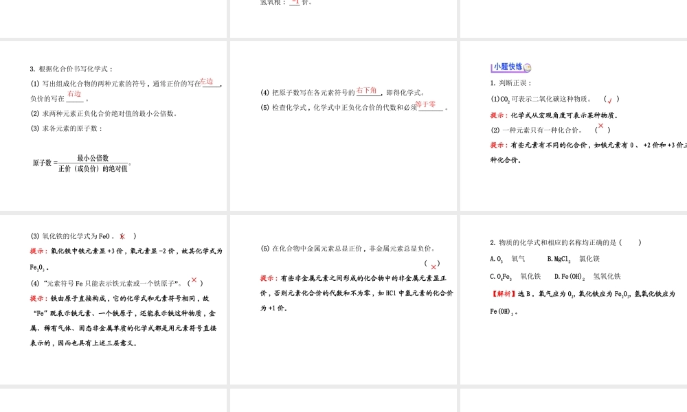 【世纪金源】2014年九年级化学上册 4.2.1 化学式与化合价课件 （新版）鲁教版