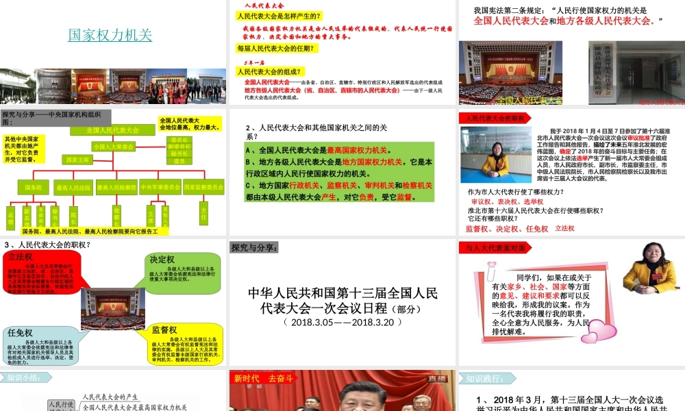 2018年八年级道德与法治下册 第三单元 人民当家作主 第六课 我国国家机构 第1框 国家权力机关课件 新人教版