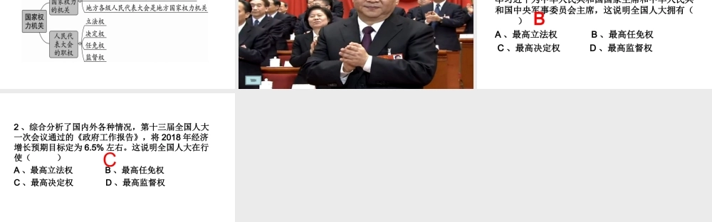 2018年八年级道德与法治下册 第三单元 人民当家作主 第六课 我国国家机构 第1框 国家权力机关课件 新人教版