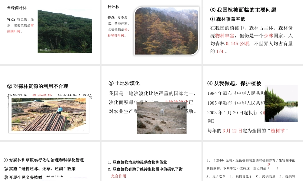 PK中考（江西专用）中考生物 第四章 第四节 绿色植物对生物圈有重大作用课件-人教级全册生物课件