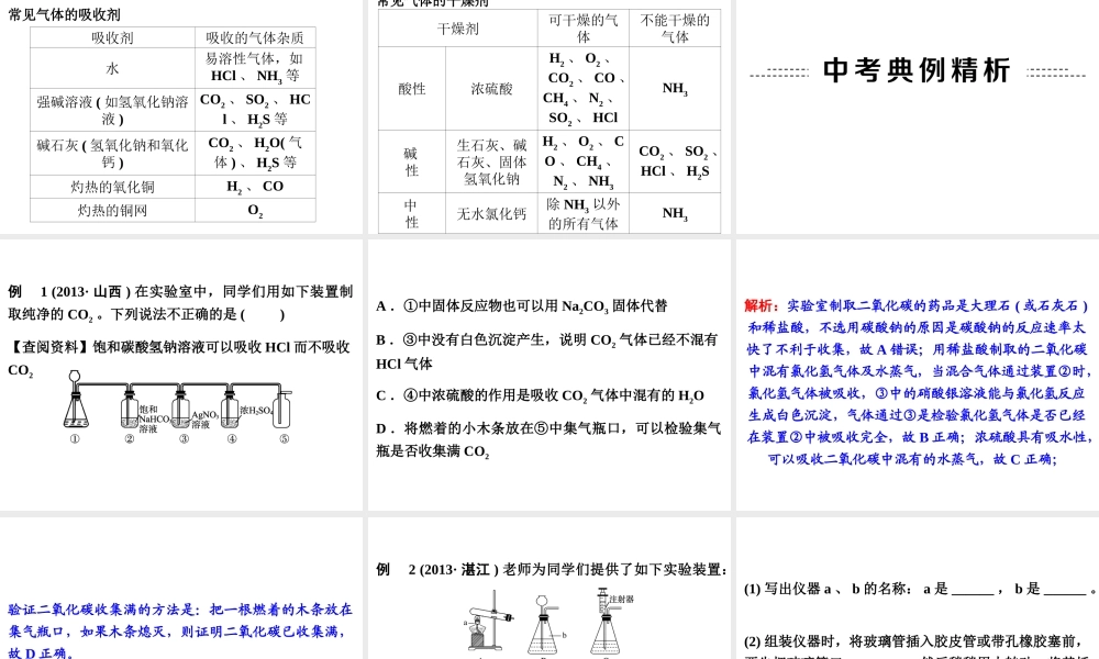 【中考备战策略】2014年中考化学总复习 第二部分 专题突破 专题三 气体的制取、净化与干燥 （含13年中考典例）课件 鲁教版