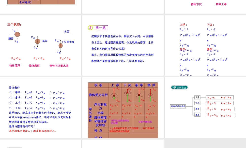2018年八年级物理下册 第十章 第3节 物体的浮沉条件及其应用（第1课时 物体浮沉条件）