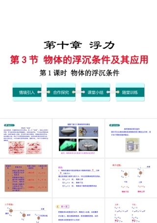 2018年八年级物理下册 第十章 第3节 物体的浮沉条件及其应用（第1课时 物体浮沉条件）