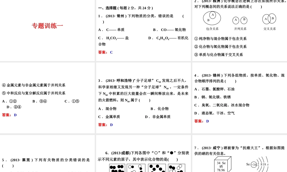【中考备战策略】2014年中考化学总复习 第二部分 专题突破 专题一 物质的组成、构成和分类 （含13年中考典例）课件 鲁教版
