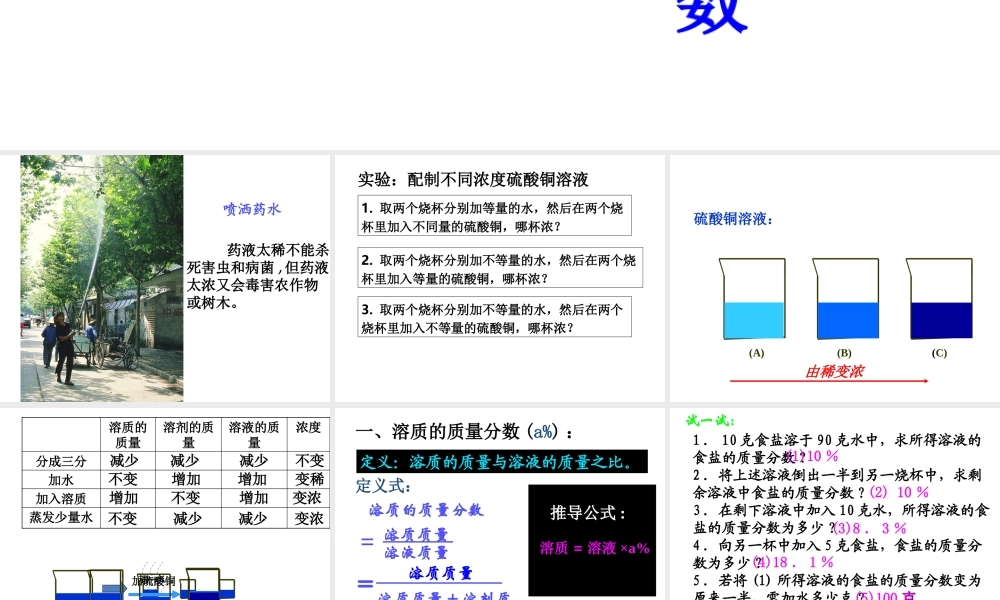 【倍速课时学练】八年级科学上册《1.5 物质的溶解》溶质的质量分数课件 浙教版