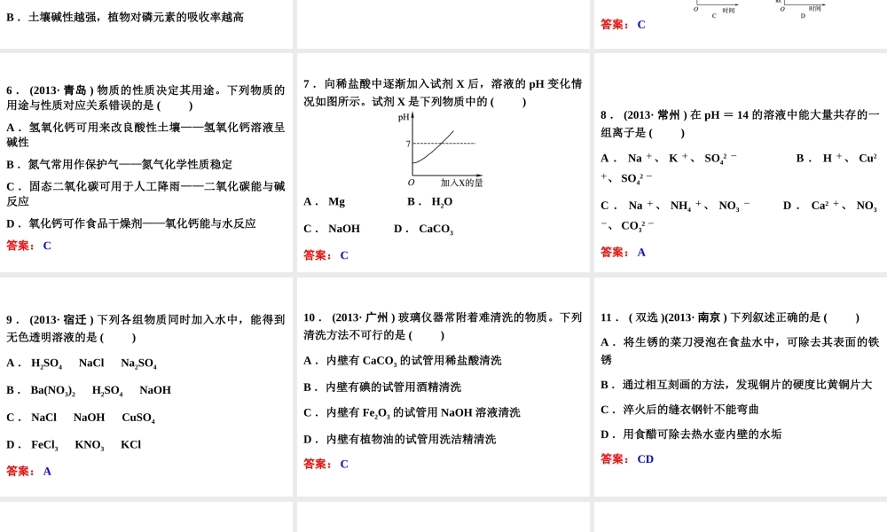 【中考备战策略】2014年中考化学总复习 第一部分 教材梳理  阶段检测（四）（含13年中考典例）课件 鲁教版