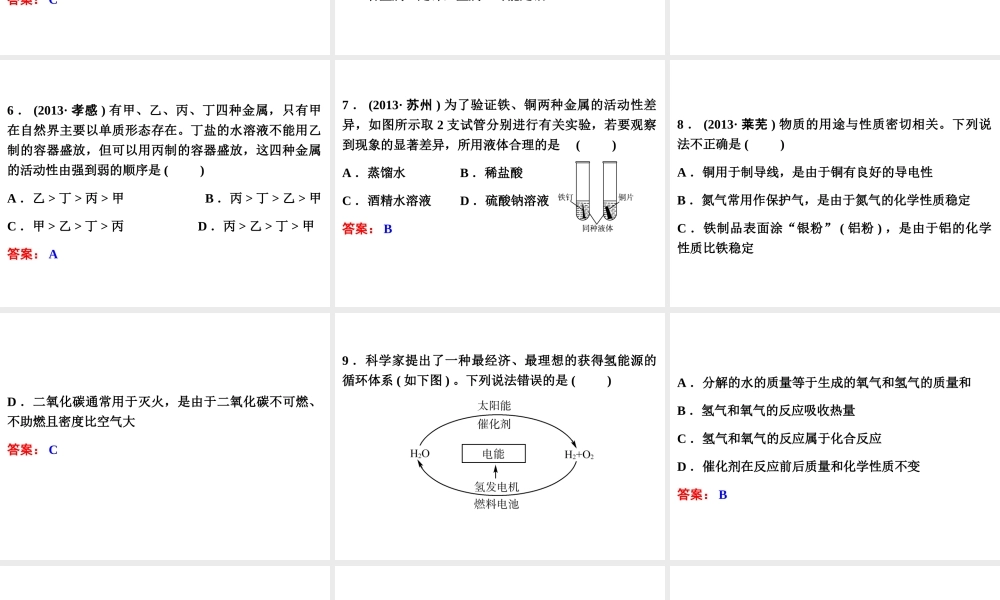 【中考备战策略】2014年中考化学总复习 第一部分 教材梳理  阶段检测（五）（含13年中考典例）课件 鲁教版