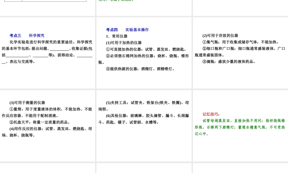 【中考备战策略】2014年中考化学总复习 第一部分 教材梳理 第1讲 物质的变化和实验基本操作 （含13年中考典例）课件 鲁教版