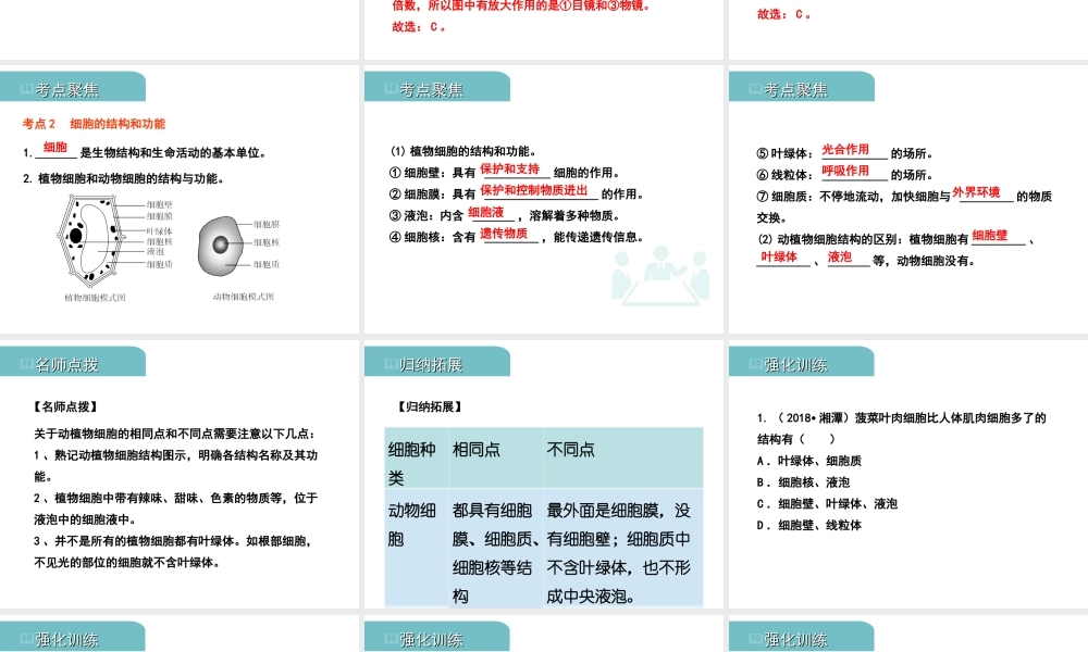 PK中考（江西专用）中考生物 二（一）细胞是生命活动的基本单位习题课件-人教级全册生物课件