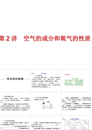 【中考备战策略】2014年中考化学总复习 第一部分 教材梳理 第2讲 空气的成分和氧气的性质（含13年中考典例） 课件 新人教版