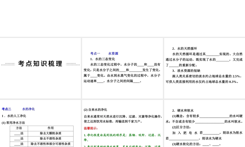 【中考备战策略】2014年中考化学总复习 第一部分 教材梳理 第3讲 水和物质的简单分类 （含13年中考典例）课件 鲁教版