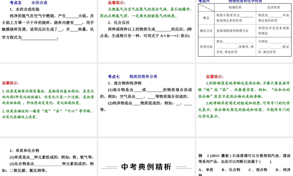 【中考备战策略】2014年中考化学总复习 第一部分 教材梳理 第3讲 水和物质的简单分类 （含13年中考典例）课件 鲁教版