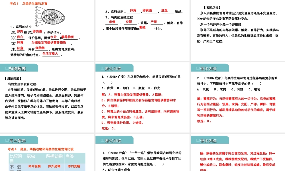 PK中考（江西专用）中考生物 七（二）动物的生殖和发育习题课件-人教版初中九年级全册生物课件