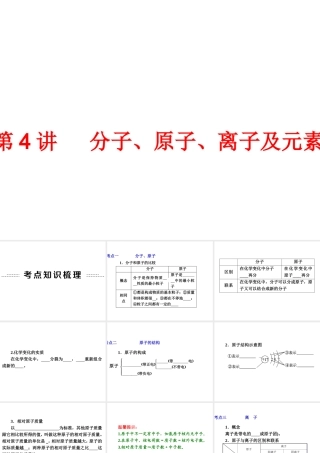 【中考备战策略】2014年中考化学总复习 第一部分 教材梳理 第4讲 分子、原子、离子及元素（含13年中考典例）课件 新人教版