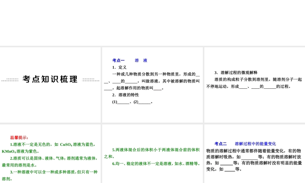 【中考备战策略】2014年中考化学总复习 第一部分 教材梳理 第4讲 溶液的形成 （含13年中考典例）课件 鲁教版
