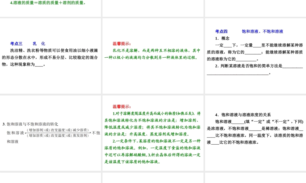 【中考备战策略】2014年中考化学总复习 第一部分 教材梳理 第4讲 溶液的形成 （含13年中考典例）课件 鲁教版