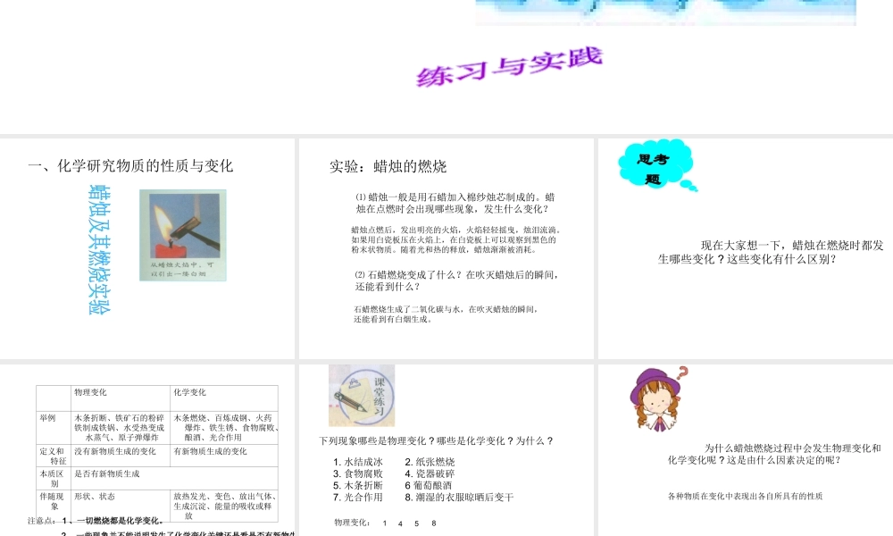 【倍速课时学练】九年级化学上册 第1章 第二节 化学研究些什么课件 沪教版