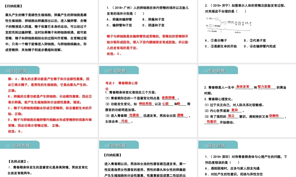 PK中考（江西专用）中考生物 七（一）人的生殖和发育习题课件-人教级全册生物课件