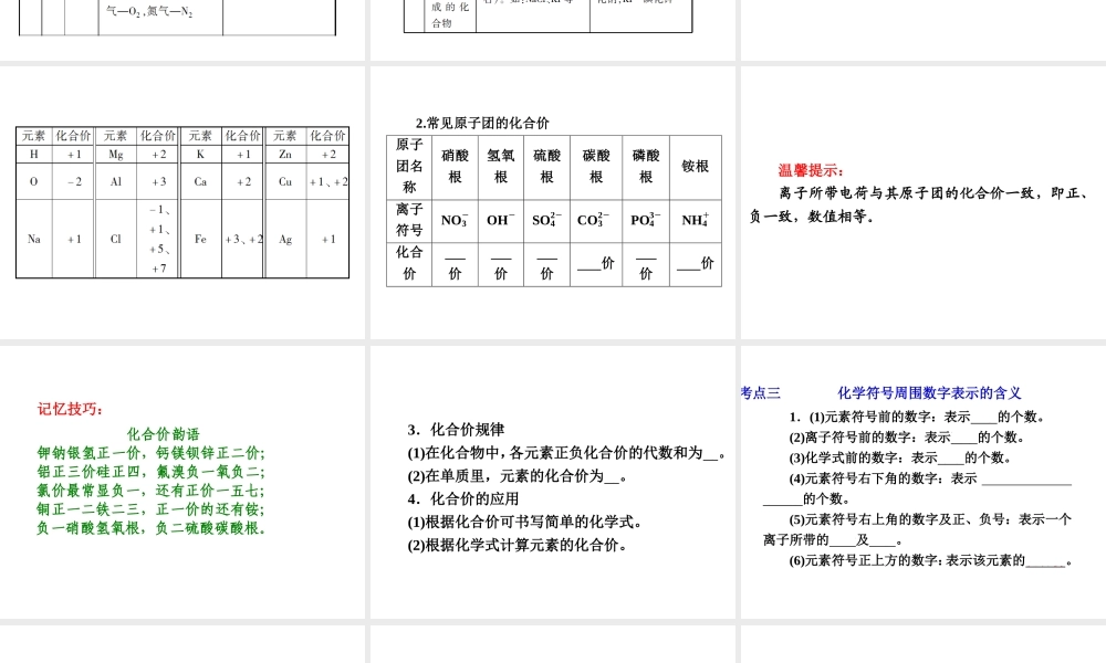 【中考备战策略】2014年中考化学总复习 第一部分 教材梳理 第6讲 化学式与化合价 （含13年中考典例） 课件 新人教版