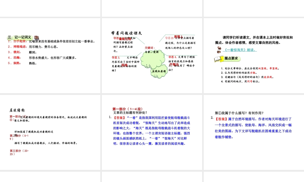 2018年八年级语文上册 第一单元 4 一着惊海天——目击我国航母舰载战斗机首架次成功着舰课件 新人教版